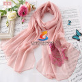 LINGSHANG wholesale high quality crinkle silk muti-color chiffon flower scarf